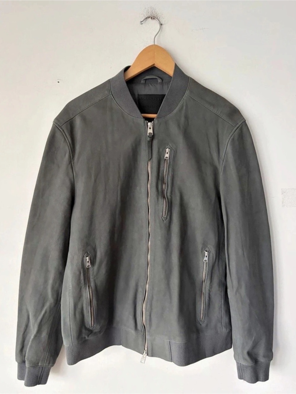 AllSaints Men's Kemble Suede Leather Bomber Jacket Size L